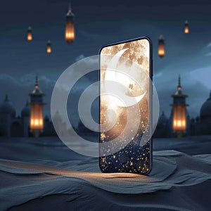 Lunar connection Mobile phone features crescent moon, sharing Ramadan wishes