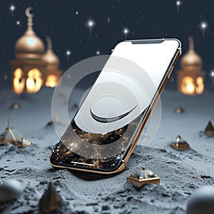 Lunar connection Mobile phone features crescent moon, sharing Ramadan wishes