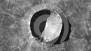 Lunar Crater Background, the Camera Slowly Flies Away From the Moon Crater with Moving Shadow, Beautiful Realistic 3D