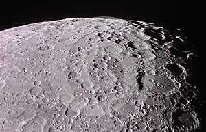 Lunar craters are photographed in kupon plan through the Newton system`s mirror telescope. Mid-range amateur astrophotography to