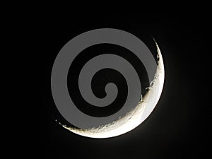 Lunar Crescent Moon closeup in nightsky