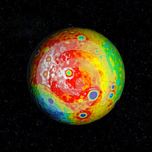 Lunar crustal thickness globe . Topographic map.