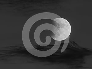 Lunar eclipse whit clouds in blue hour