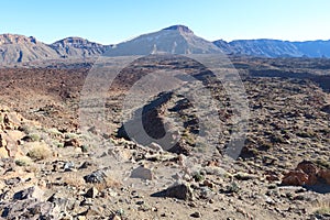 Lunar landscape from the viewpoint of El Tabonal Negro at the base of the Teide volcano