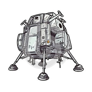 Lunar Module In Cartoon Style Stiker On White Background On Isolated Transparent Background, Png, Logo. Generative AI