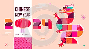 Lunar new year background, banner, Chinese New Year 2024 , Year of the Dragon. Geometric modern style