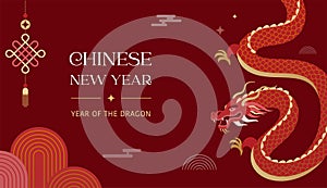 Lunar new year background, banner, Chinese New Year 2024 , Year of the Dragon. Traditional minimalist modern style