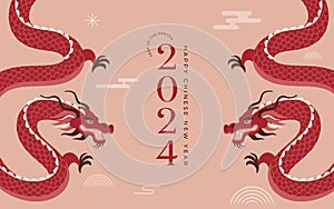 Lunar new year background, banner, Chinese New Year 2024 , Year of the Dragon. Traditional minimalist modern style