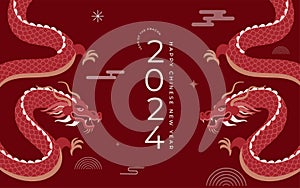 Lunar new year background, banner, Chinese New Year 2024 , Year of the Dragon. Traditional minimalist modern style