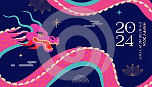 Lunar new year background, banner, Chinese New Year 2024 , Year of the Dragon. Traditional minimalist modern style