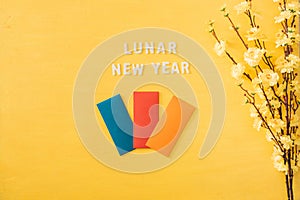 Lunar New Year decoration on a yellow gold background. Tet holiday