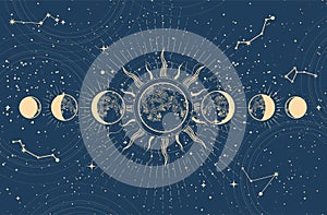 Lunar phases and moon eclipse, mystical moon in space, astrology and horoscope background, oneiromancy photo