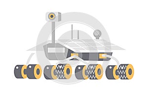 Lunar rover for planet surface exploration, side view of robot with camera and antenna