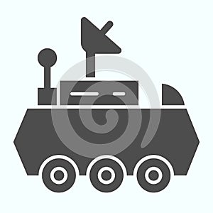 Lunar Rover solid icon. Moon exploration buggie with three wheels and dish antenna. World space week design concept