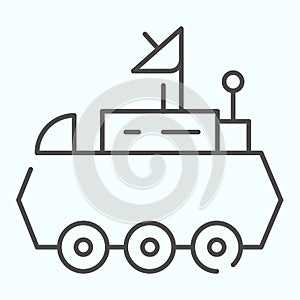 Lunar Rover thin line icon. Moon exploration buggie with three wheels and dish antenna. World space week design concept