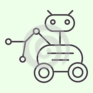 Lunar Rover thin line icon. Moon exploration robot vehicle or moonwalker outline style pictogram on white background