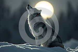 Lunar Serenade: Majestic Wolf Howling at the Moon. Generative ai