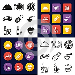 Lunch All in One Icons Black & White Color Flat Design Freehand Set
