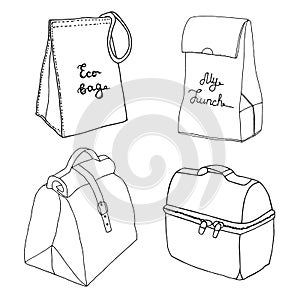 Lunch bag collection. Easy lunch box concepts. Various food bags and food boxes.