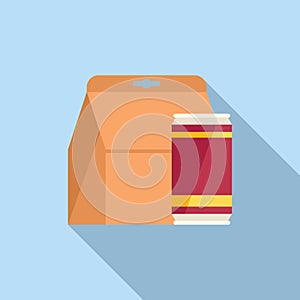 Lunch bag icon flat vector. Food box