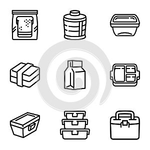 Lunch bag icon set, outline style