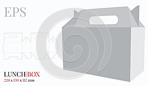 Lunch Box with Handle Template, Vector with die cut / laser cut layers. White, clear, blank, isolated Lunch Box mock up on white b