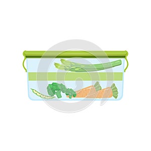 Lunch box with vegetables, healthy food for kids and students vector Illustration on a white background