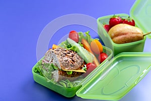 Lunch boxes with fresh healthy second breakfast