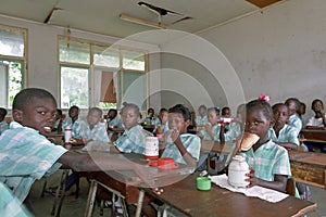 Lunch break at Surinam elementary school