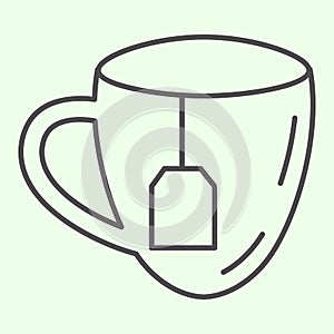 Lunch break thin line icon. Cup of tea with tea bag outline style pictogram on white background. Business lunch for
