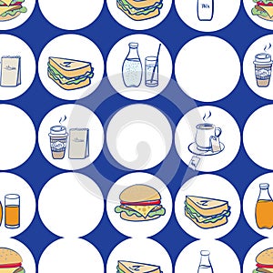 Lunch, breakfast and fast food seamless pattern