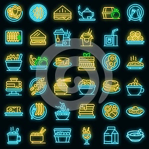 Lunch icons set vector neon
