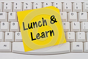 Lunch and Learn, computer keyboard and sticky note photo