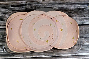 Lunch meats, cold cuts, luncheon cooked sliced cold delicatessens deli chicken meats, precooked or cured meats that are sliced and photo