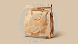 Lunch paper bag isolated modern mockup icon for restaurant or shop. Kraft realistic meal or snack packet texture for