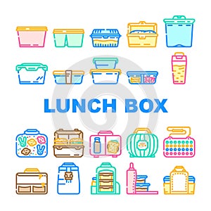 lunch school food box lunchbox icons set vector