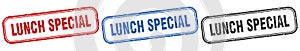 lunch special square isolated sign set. lunch special stamp.