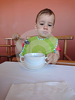 Lunch time-boy eating soup