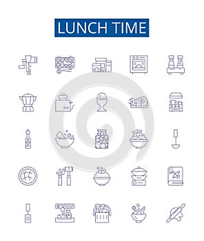 Lunch time line icons signs set. Design collection of Mealtime, Lunching, Eating, Dining, Breaktime, Resting, Repast photo
