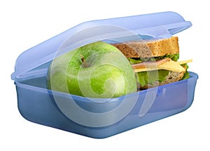 Lunchbox with an apple isolated on white