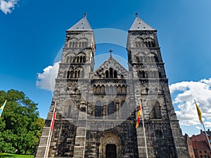 Lund Cathedral in Sweden, viewed from below