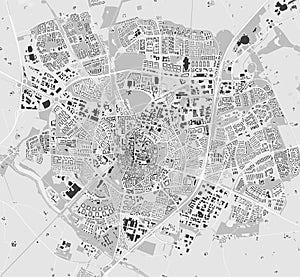 Lund map, Sweden. Grayscale city map, vector streetmap