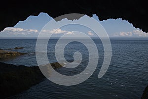 Lunenburg Bay as viewed from the inside of Canon Cave along the Sea Cave Trail.