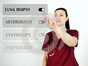 LUNG BIOPSY text in menu. GP looking for something at cellphone