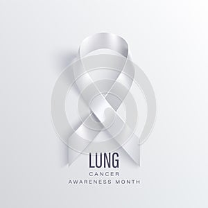 Lung cancer awareness month vector banner with photorealistic white ribbon