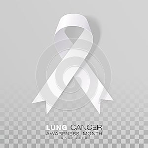 Lung Cancer Awareness Month. White Color Ribbon Isolated On Transparent Background. Vector Design Template For Poster.