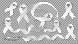 Lung Cancer Awareness Month. White Color Ribbon  On Transparent Background. Vector Design Template For Poster.