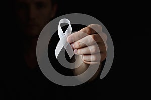 lung cancer ribbon, white ribbon, fight against lung cancer