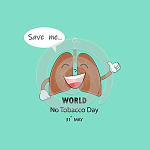 Lung cute cartoon character and Stop Smoking vector logo design