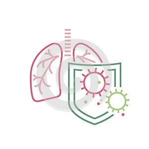 Lung inflammation, lungs protection sign. Editable vector illustration photo